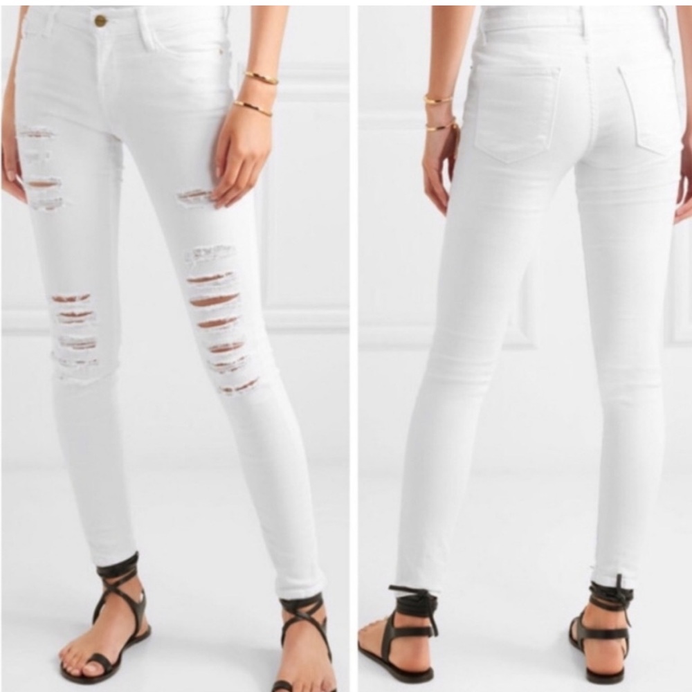 Frame Denim Le Skinny de Jeanne Jeans - Blanc Distressed